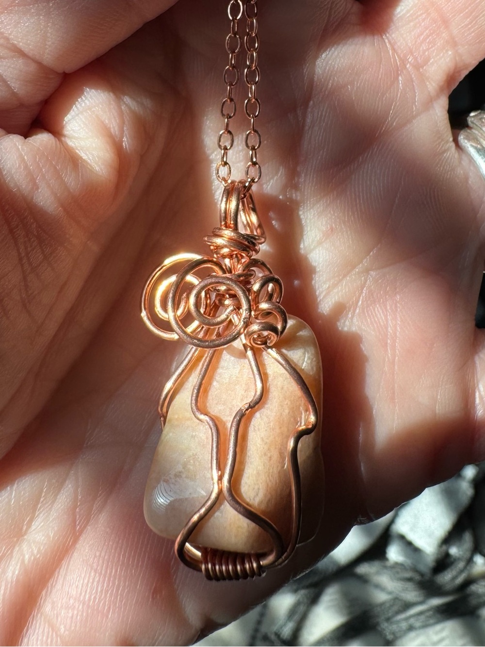 Copper Wire-Wrapped Peach MoonStone Pendant Necklace